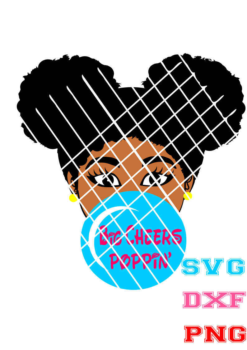 Afro girl blowing gum with words,Elsa SVG, PNG file,DXF file