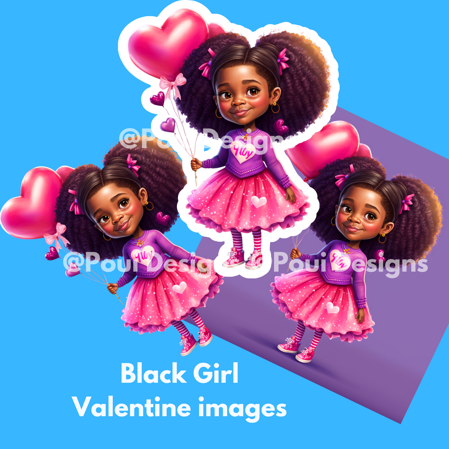 Black Girl Valentine PNG files for Printing,Sticker file, Aisha