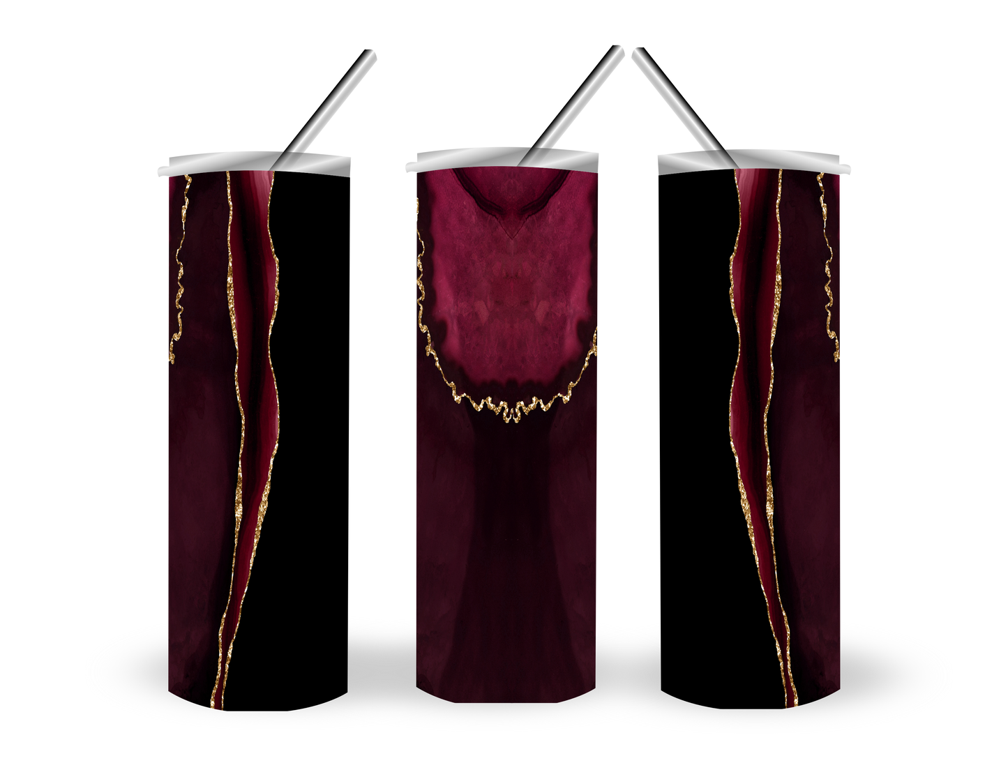 8 Skinny Tumbler Designs, Burgundy Gold (20 oz )