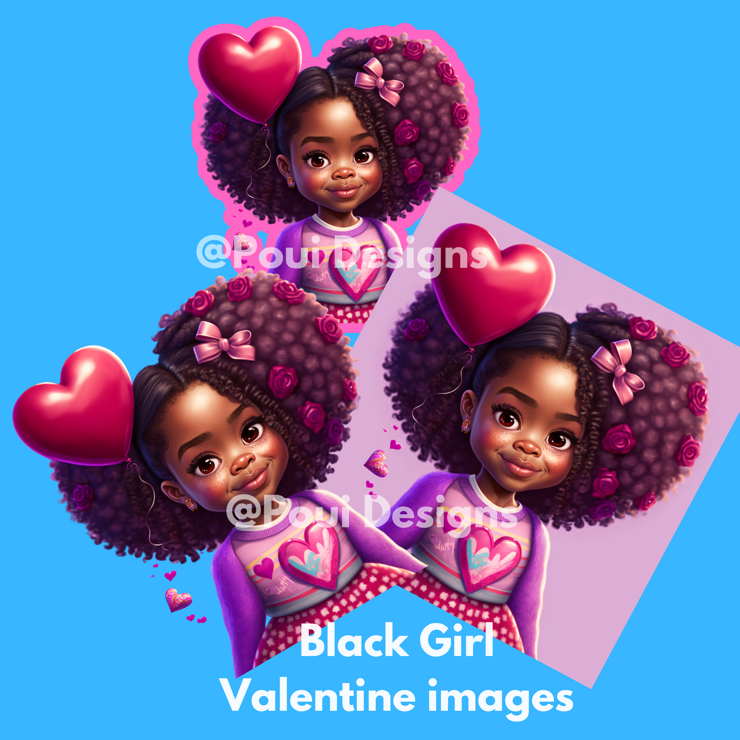 Black Girl Valentine PNG files for Printing,Sticker file, Anna