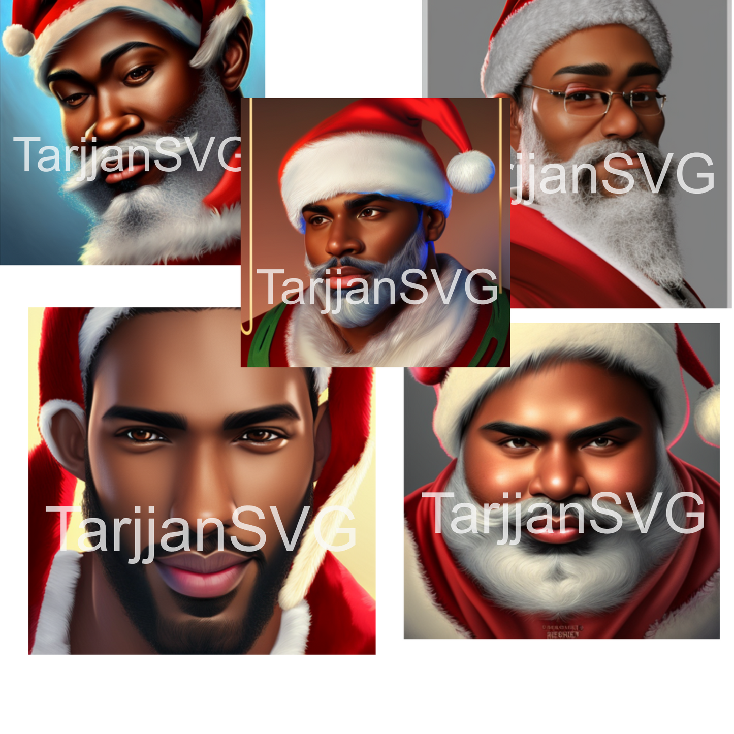 Handsome Black Santa PNG Bundle, Afro Santa ,Winter Holidays