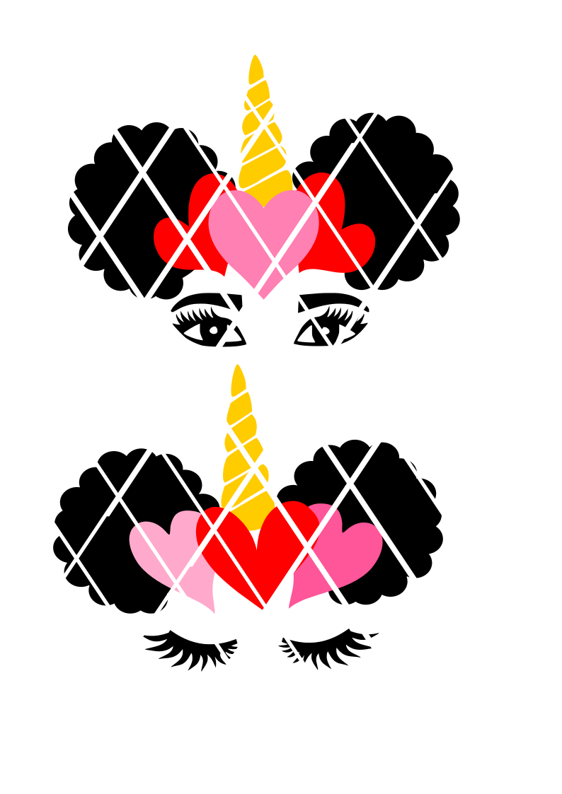 Afro Puff SVG,Valentine Unicorn svg,Unipuffs svg,Silhouette cutting file,,Cricut cut file,Magical Horse svg