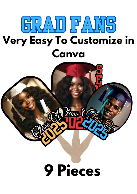 9 pieces of  Grad Fans Drag and Drop Canva Frame