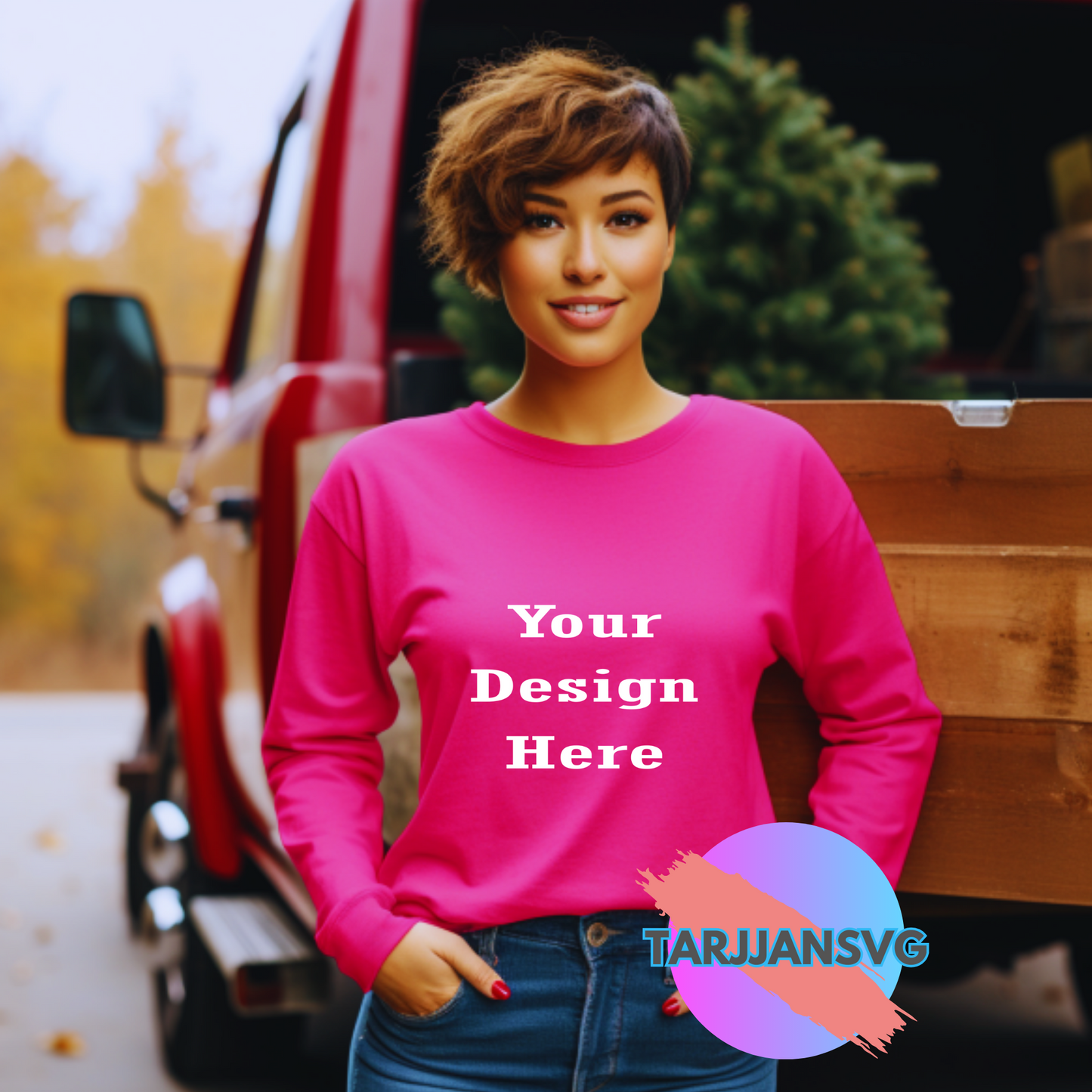 Pink  Female Gildan Sweatshirt   Mockup