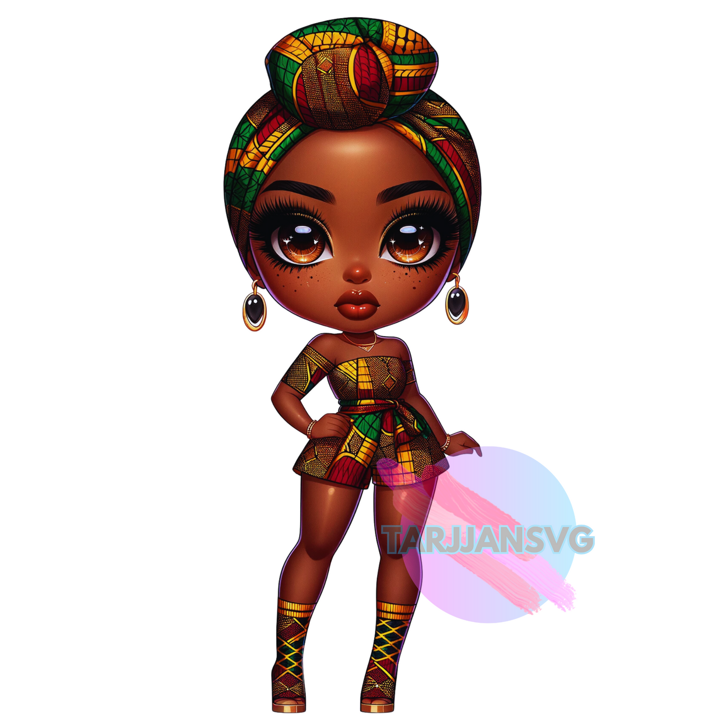 ChatGPT+DallE3 prompts of African AMerican Chibi in BHM Ankara Dolls