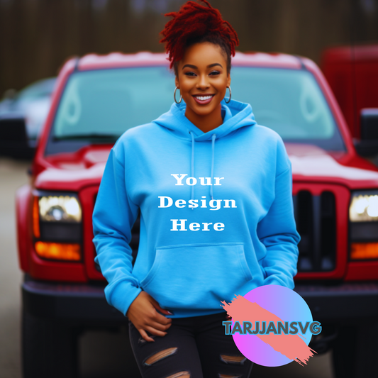 Light Blue Female Sweat shirt and  Hoodie Mockup