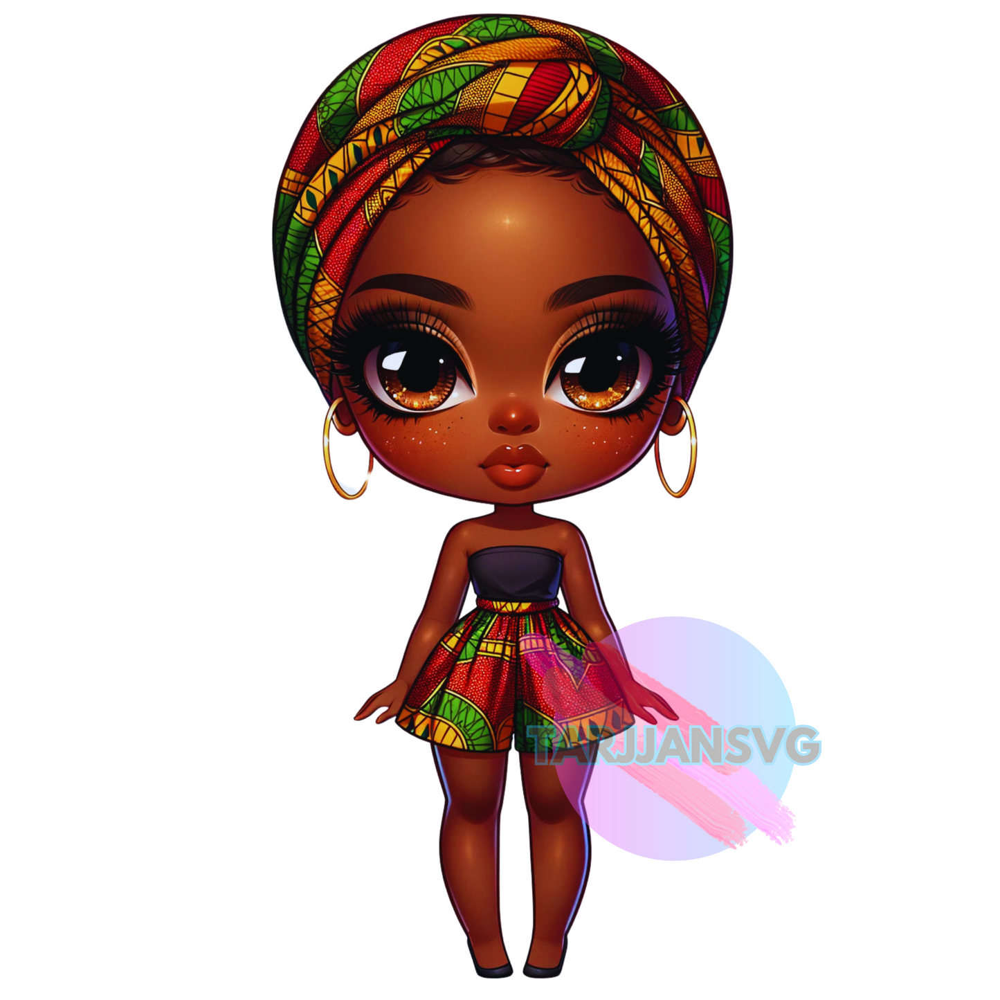 ChatGPT+DallE3 prompts of African AMerican Chibi in BHM Ankara Dolls