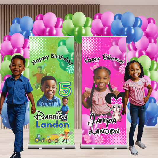 Retractable Banner Templates,Birthday,Celebration,Personalized Design Your Own, 100% Editable in Canva,Add picture,Change Colors and Text (Copy)