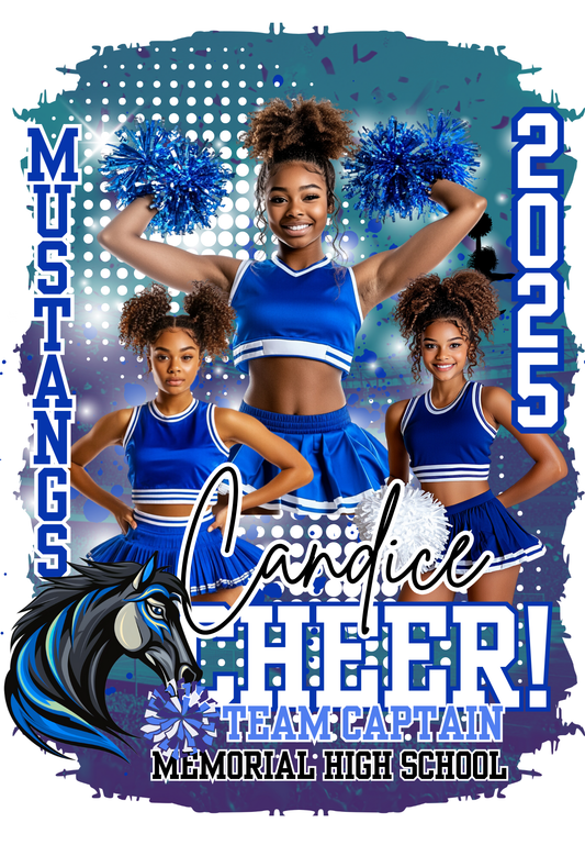 Blue Field Background  Cheer Leader Editable Canva Templates