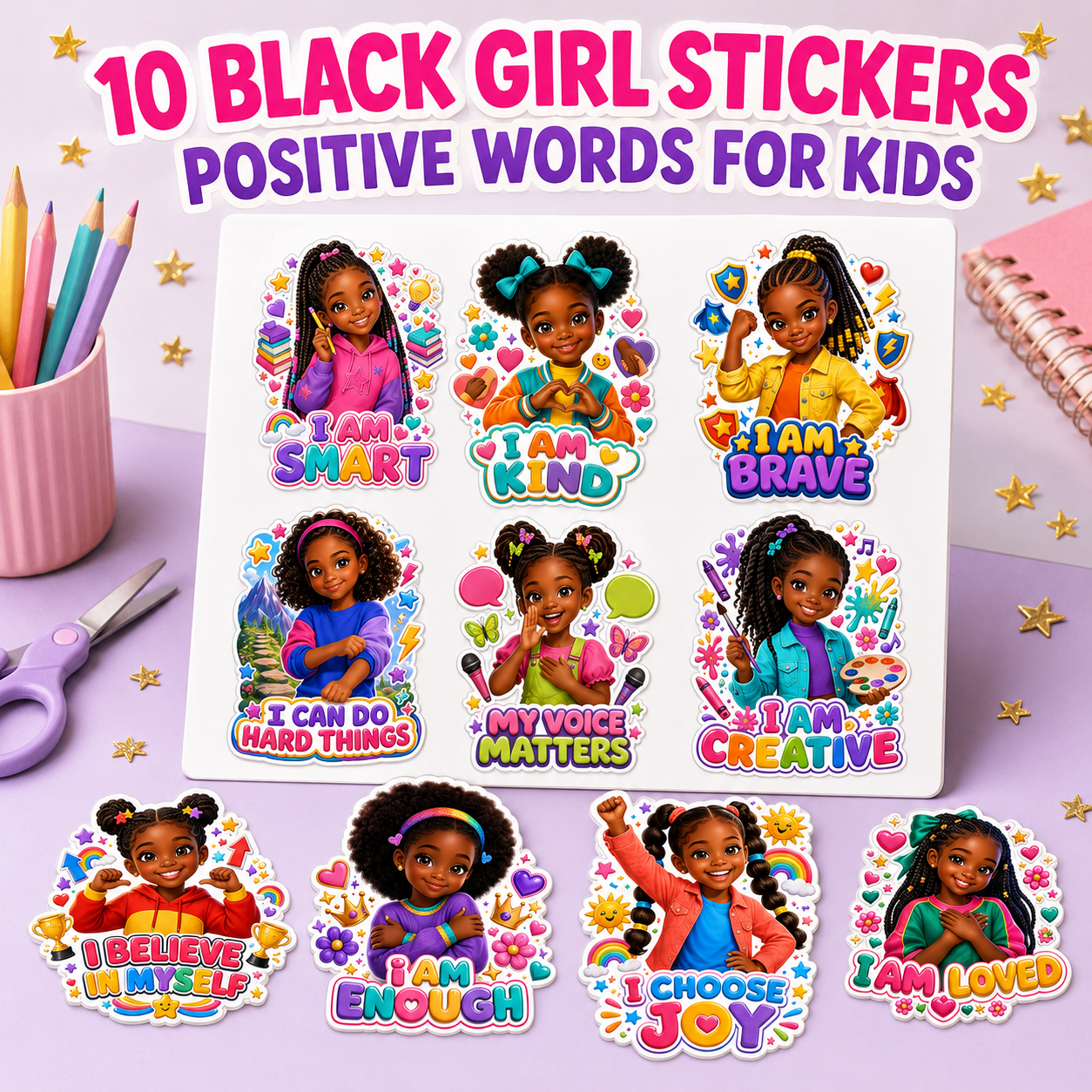 Black Girls Affirmation Stickers PLR product