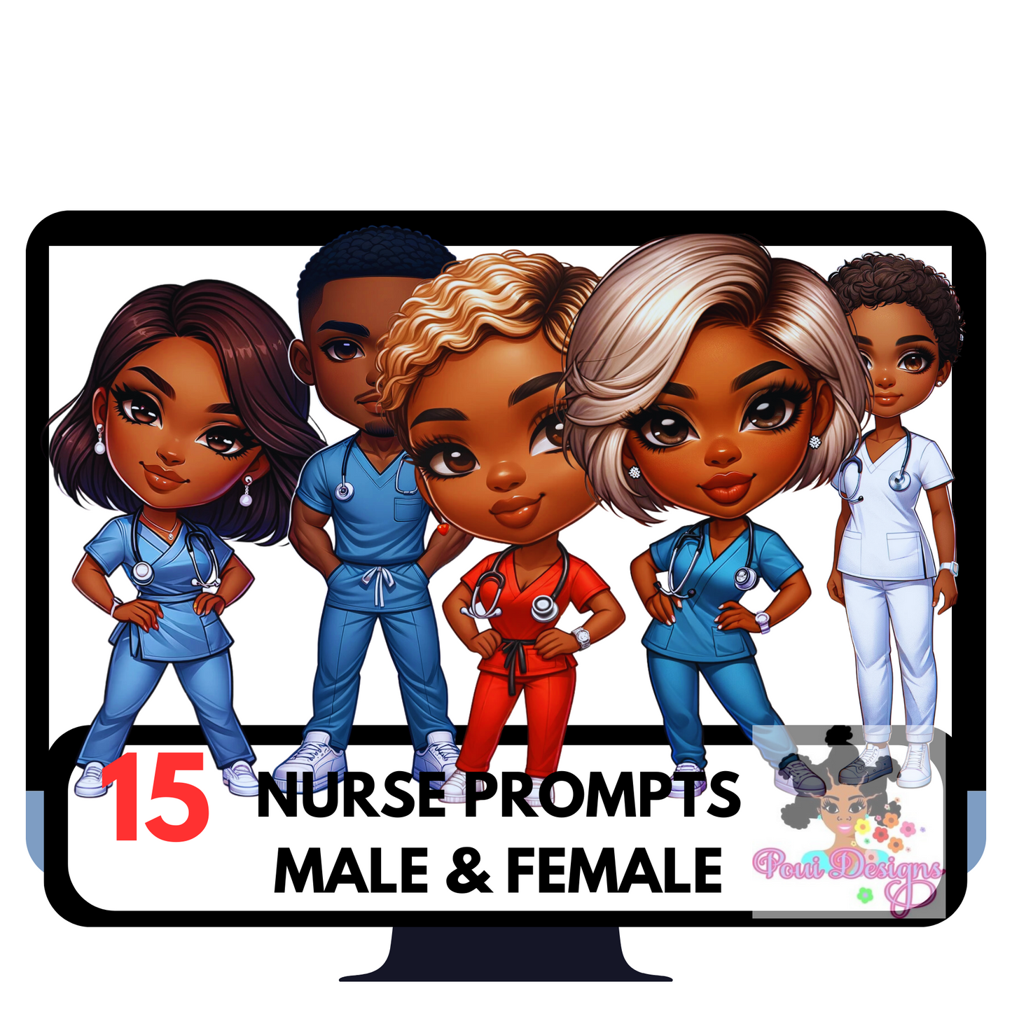 Nurse GPT,African AMerican Chibi Nurses,Male &Female, A ChatGPT Ai Bot to create images without a Hassle, Dall-E3