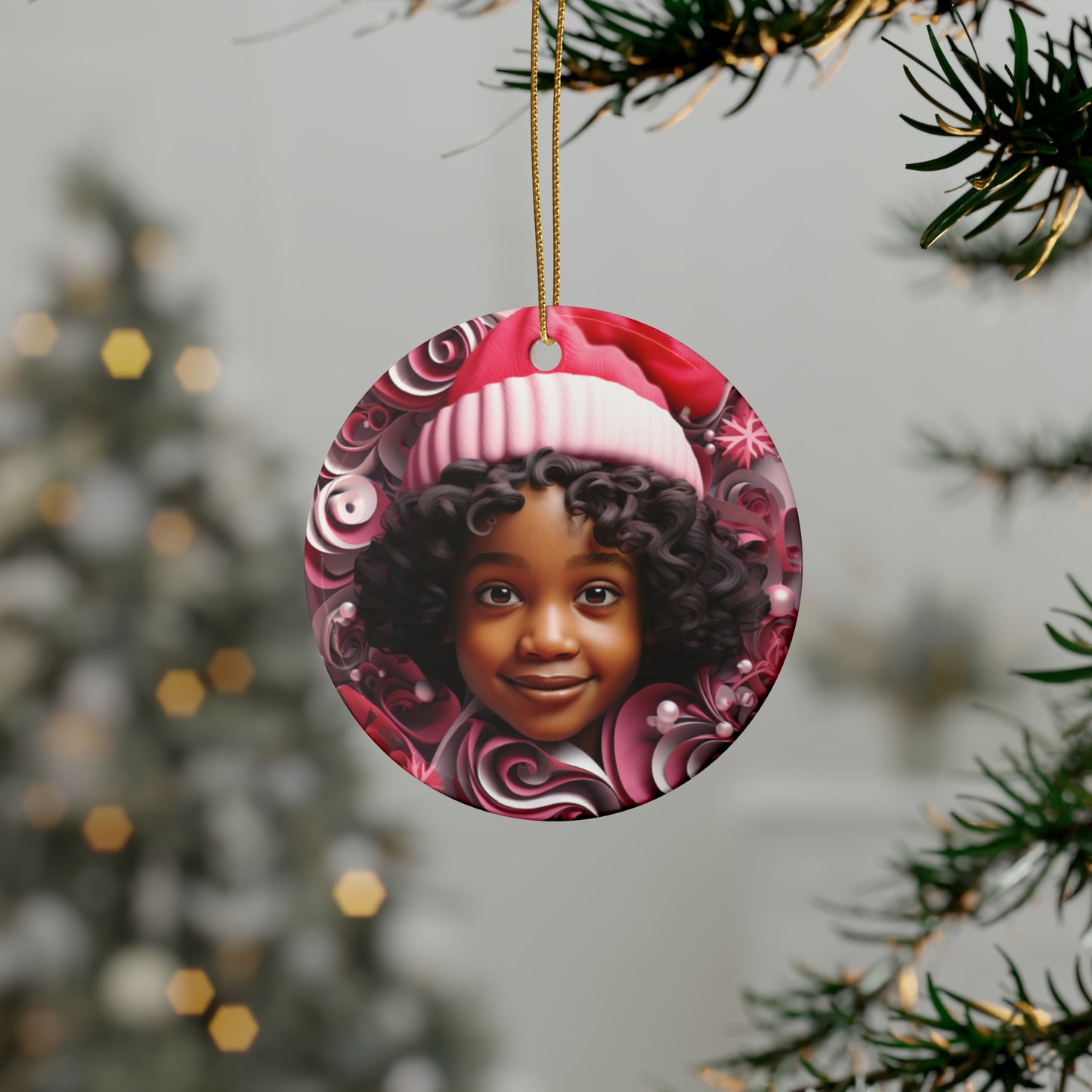 Ornament Sublimation PNG Ai art, Black Girls Christmas
