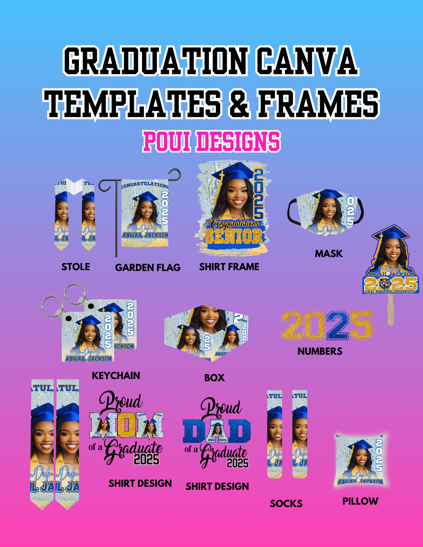 2025 Grad PLR Templates,PNG files and Canva Frames (with Private Label Rights)