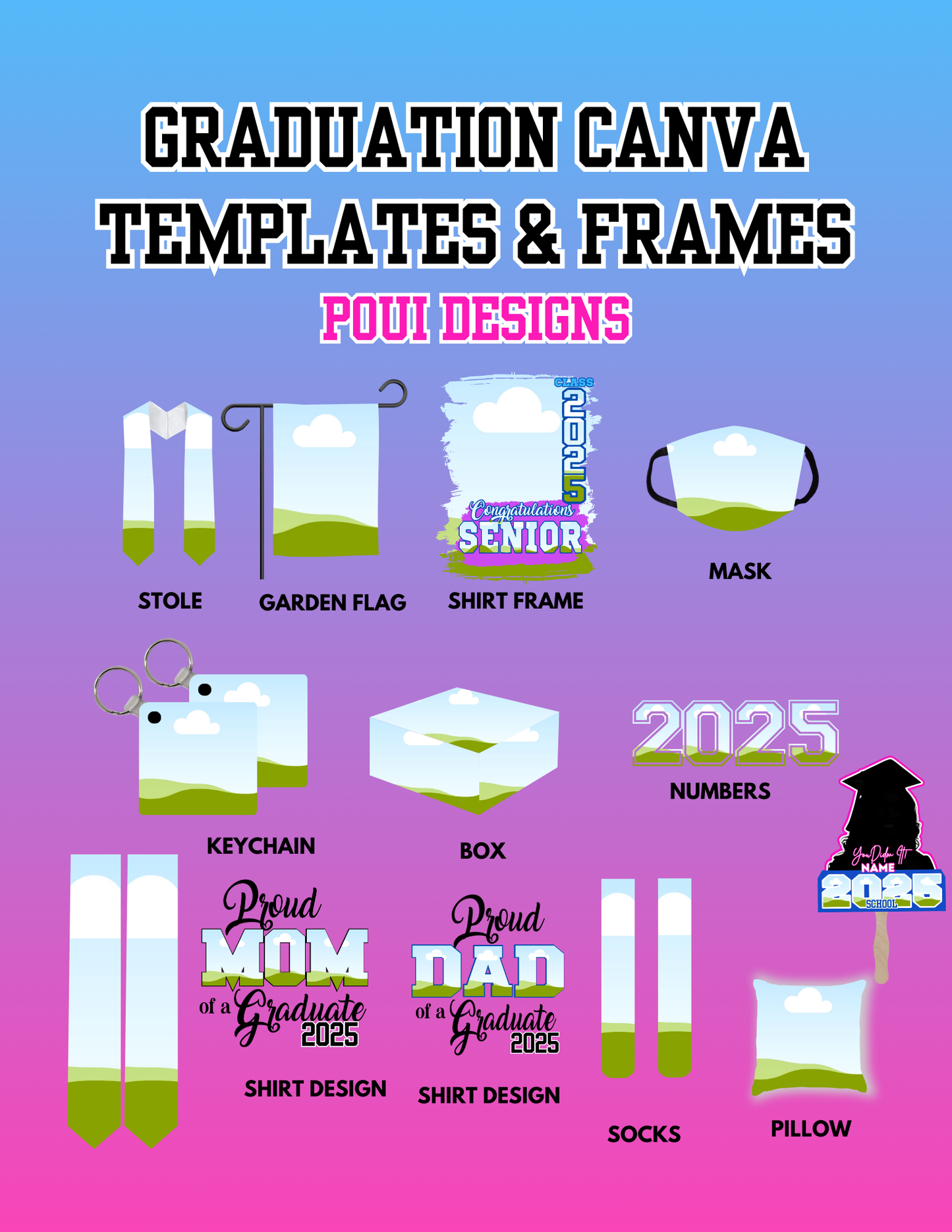 2025 Grad PLR Templates,PNG files and Canva Frames (with Private Label Rights)