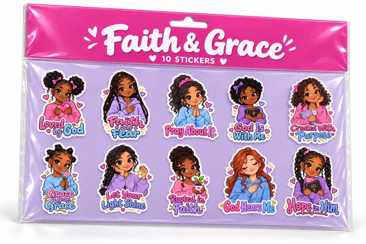 Black Chibi Girls Christian Stickers 10 pcs