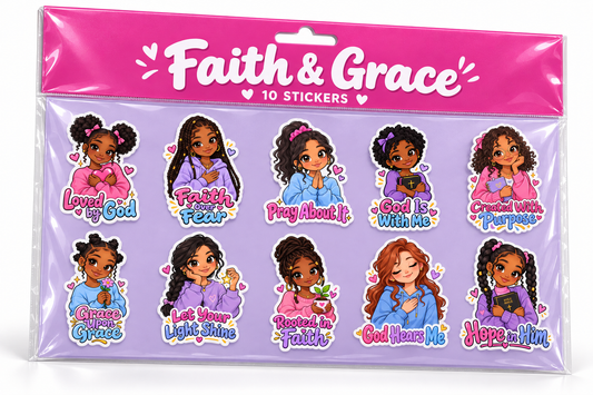 Black Chibi Girls Christian Stickers 10 pcs