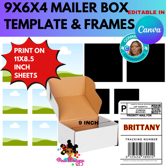 Editable in Canva Box Template for 9x6x4  Mailer Box