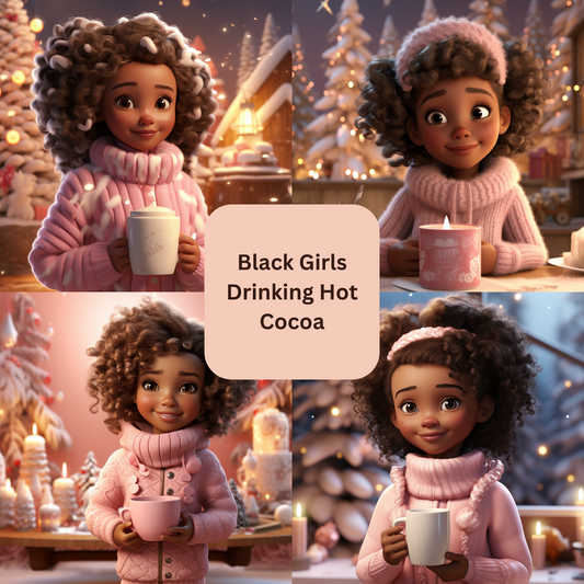 Black Girls Drinking Hot Chocolate  Cartoon  PNG Ai art, Christmas