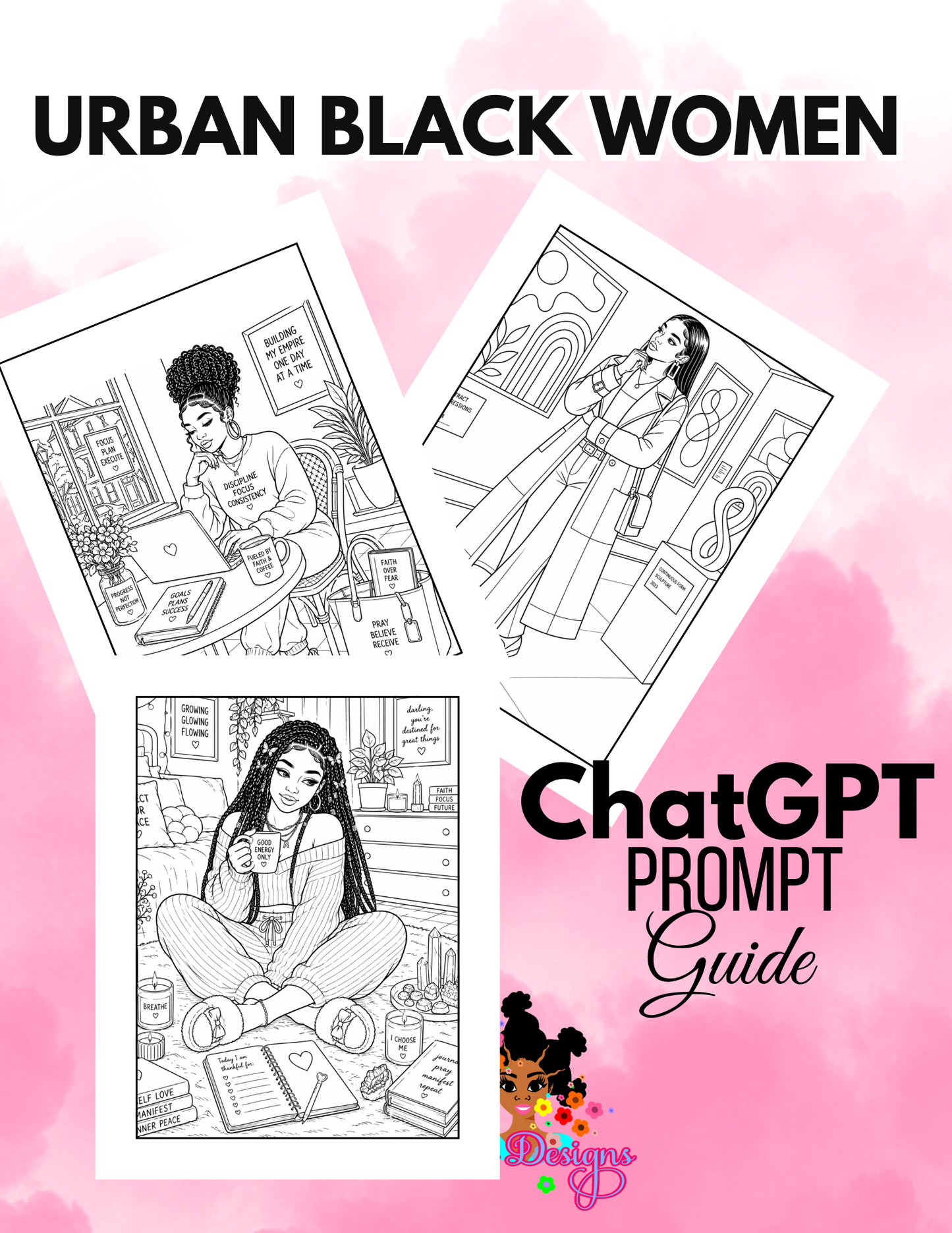 Urban Black Women Unbothered Coloring Pages Prompt Book (60)