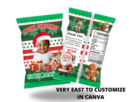 Customizable Christmas Chip Bags plus Canva Frame Mockups PLR