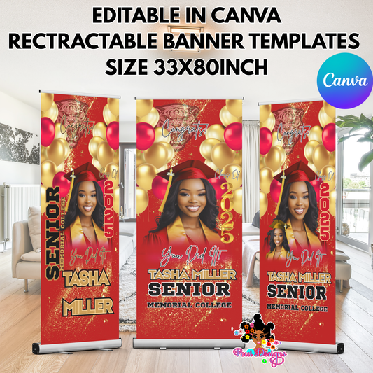 Retractable Banner Templates,Graduation,Celebration,Personalized Design Your Own, 100% Editable in Canva,Add picture,Change Colors and Text