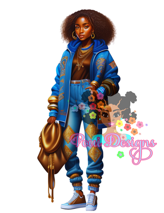 Black Girl in Denim Hoodie and Gold Jewelries Keisha