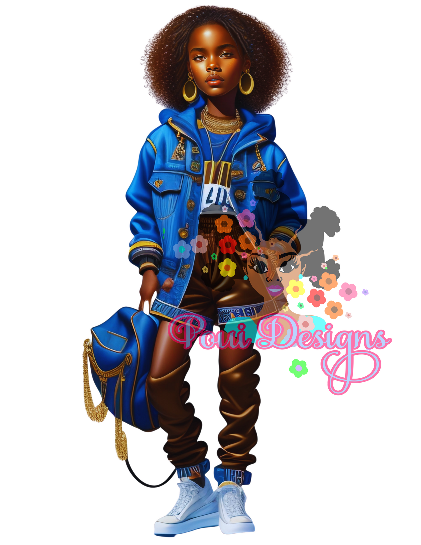 Black Girl in Denim Hoodie and Gold Jewelries Abby