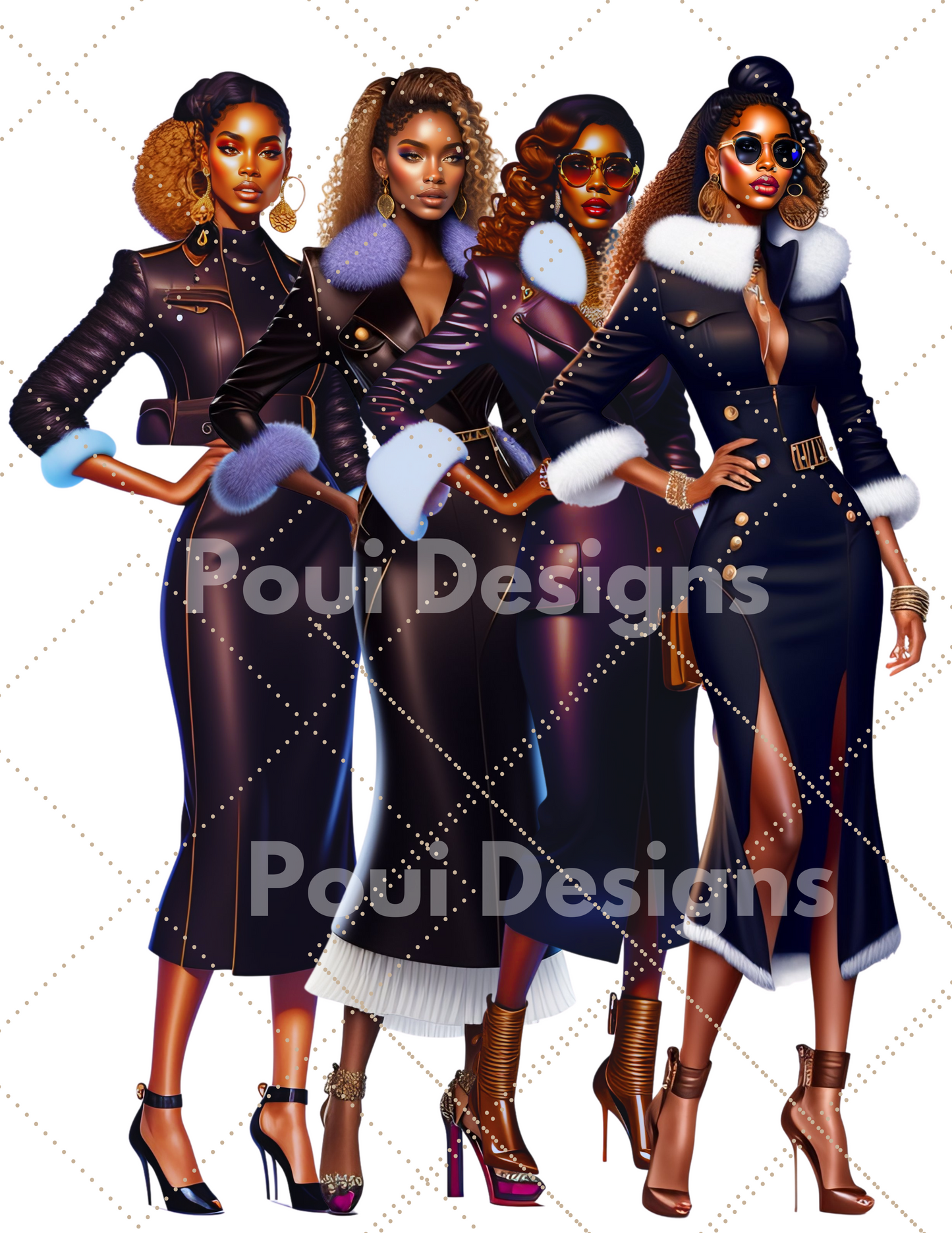 Elegant Ladies  ,PNG printable file ,African AMerican Women