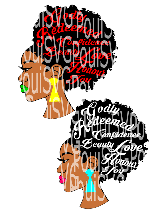 Afro svg,Afro lady svg,Silhouette Cameo cutting file, African American,Black women,Beauty, Words in hair svg