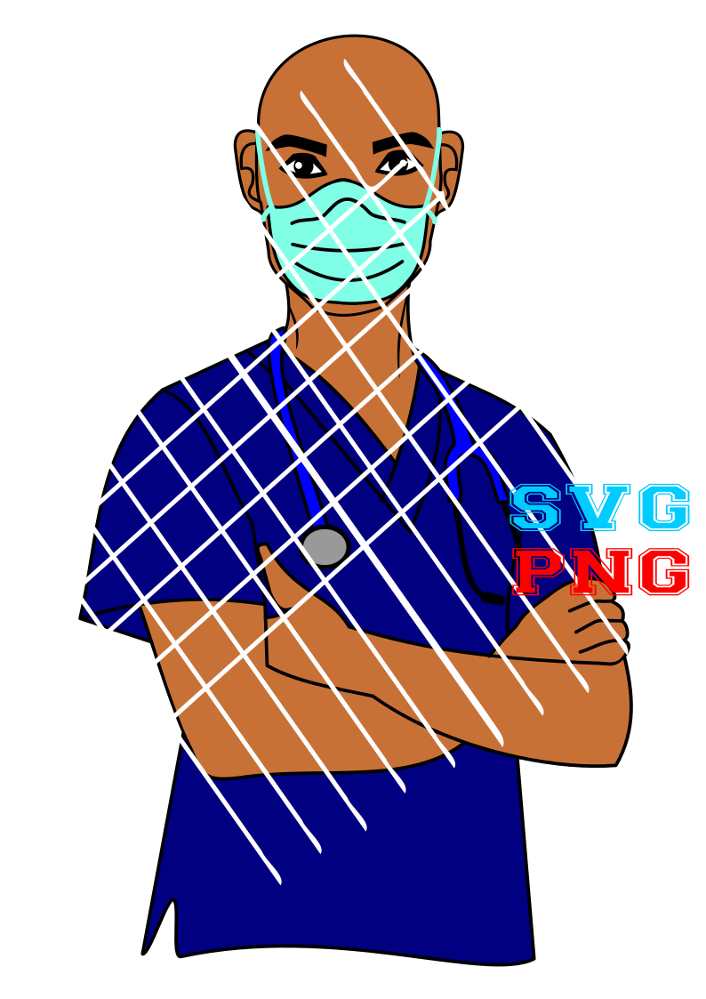 Black Male Nurse with mask  svg,PNG files, Bald Man SVG