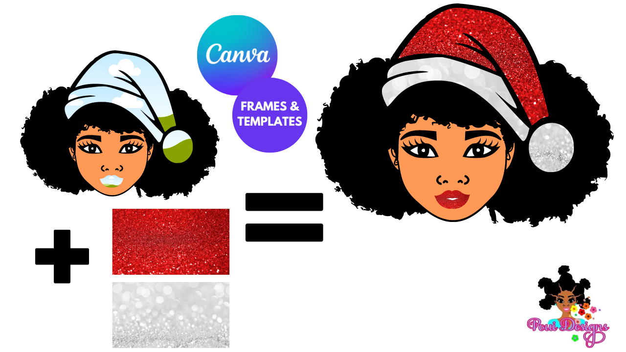 Afro Baby Girl Christmas Hat ~Canva Frame Template Drag and Drop