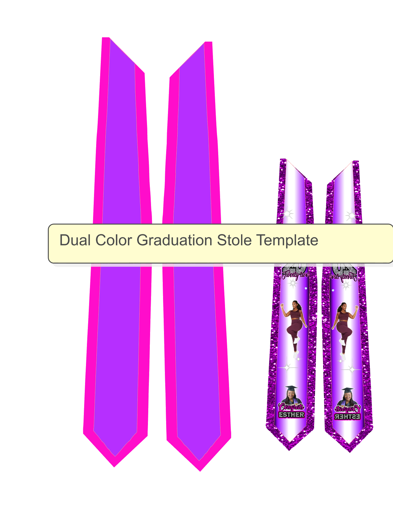 Dual Color Graduation Stole Templates, SVG and PNG files