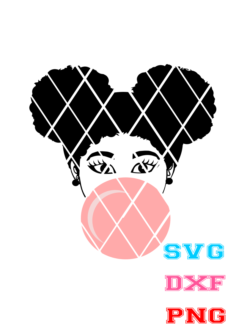 Afro girl blowing gum,Elsa SVG, PNG file,DXF file