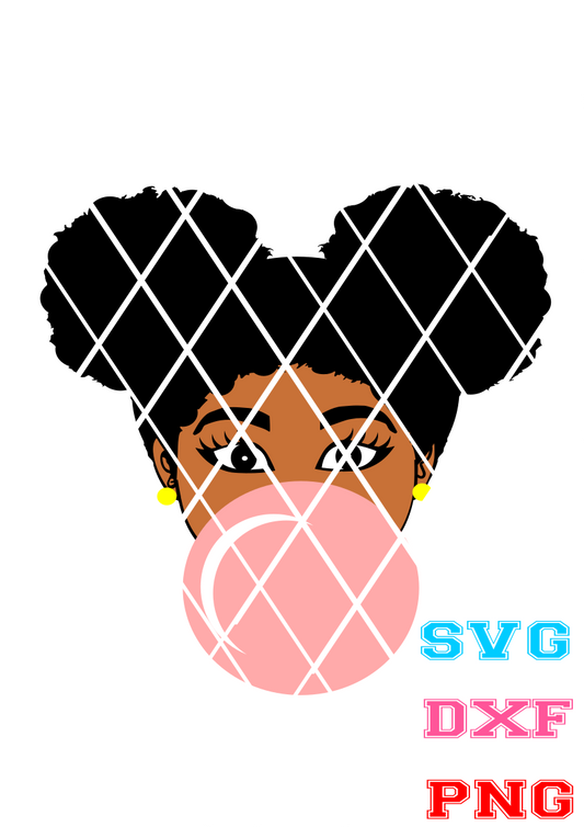 Afro girl blowing gum,Elsa SVG, PNG file,DXF file
