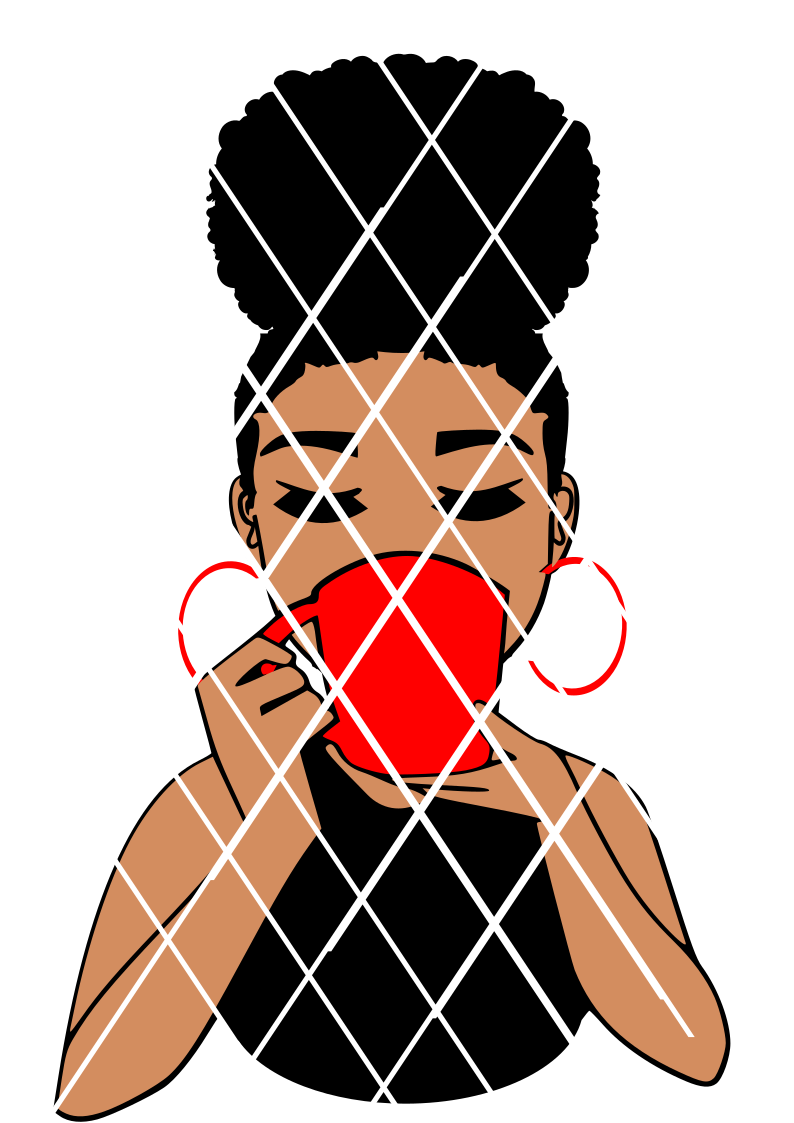 Woman drinking with mug svg,Afro puff svg, Emma closed eyes svg