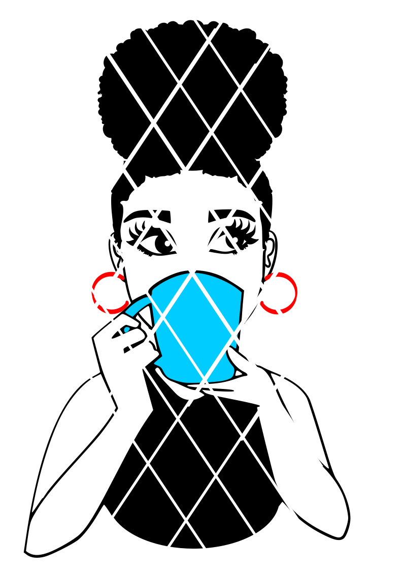 Woman drinking with mug svg,Afro puff svg, Emma  side  eyes svg