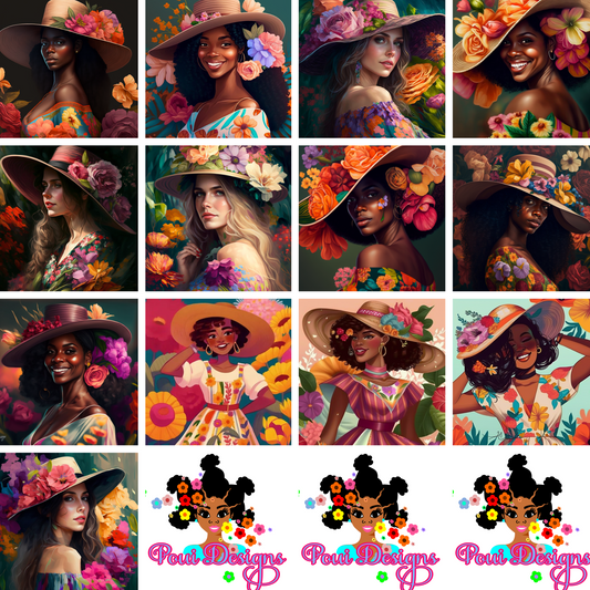 Blooming  Hat Ladies  PNG Bundle  files for Printing