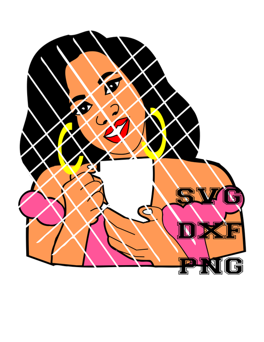 WOman with coffee mug SVG,PNG,DXF files