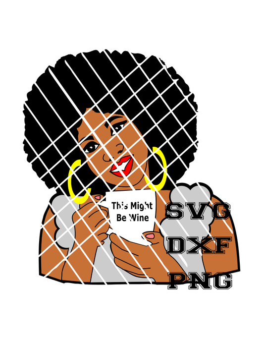 Afro WOman with coffee mug SVG,PNG,DXF files