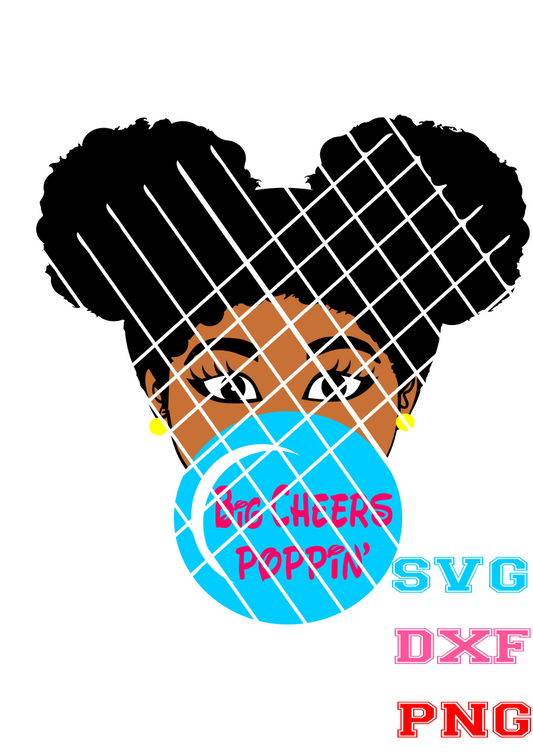 Afro girl blowing gum  with words,Elsa SVG, PNG file,DXF file
