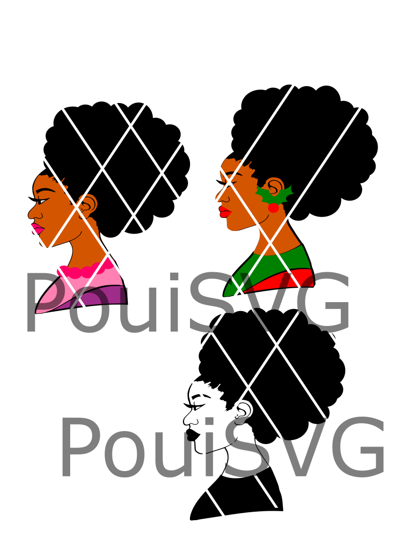 Afro Lady svg,Afro puffs svg,Afro Santa Lady, Christmas ,Silhouette svg