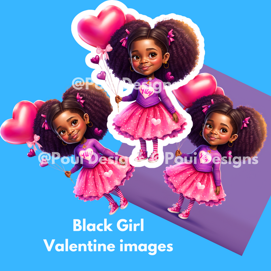 Black Girl Valentine  PNG files for Printing,Sticker file, Aisha