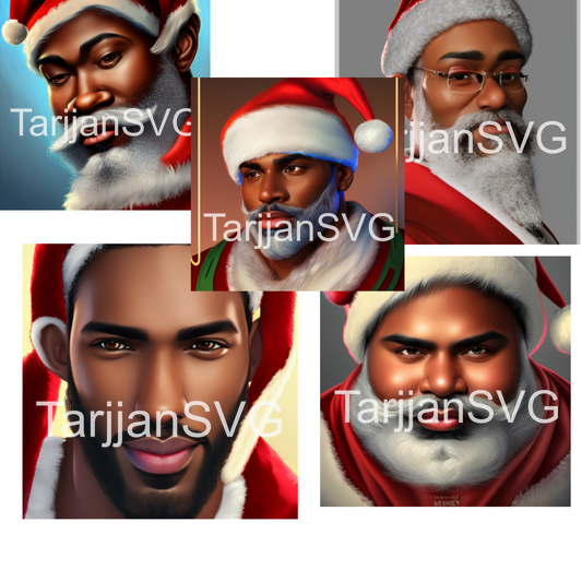 Handsome  Black Santa PNG Bundle, Afro Santa ,Winter Holidays
